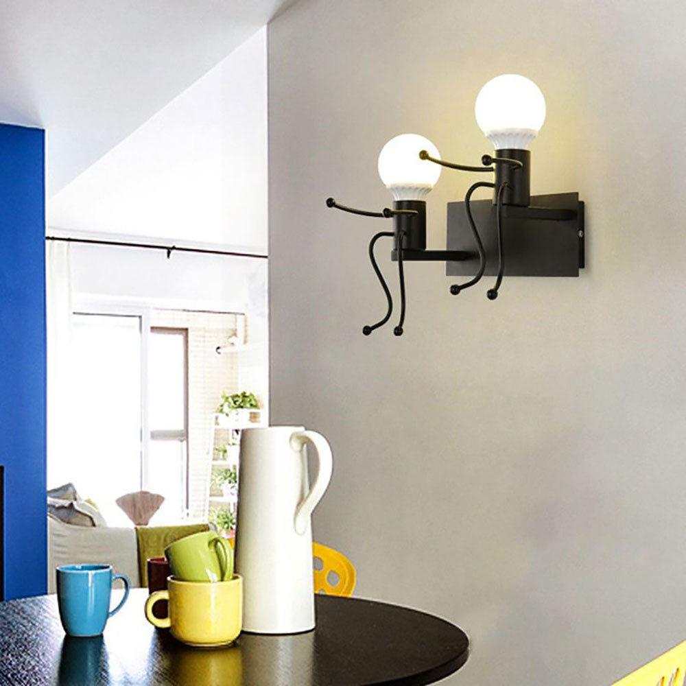 Luxo Modern Decorative Man Metal Wall Lamp, White/Black - Lumpaz