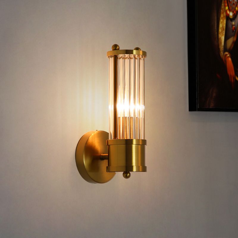 Leigh American Cylindrical Elegant Gold Glass/Metal Vanity Wall Lamp - Lumpaz