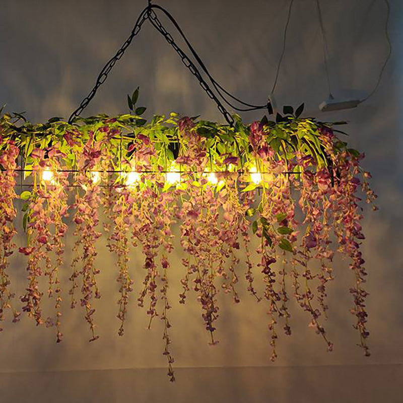 Nest Decorative Rectangular Flower Metal Pendant Light, Pink/Green - Lumpaz