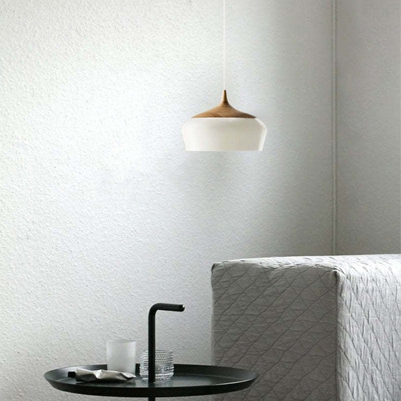 Nazifa Minimalist Metal/Wood Pendant Light, Black/White - Lumpaz
