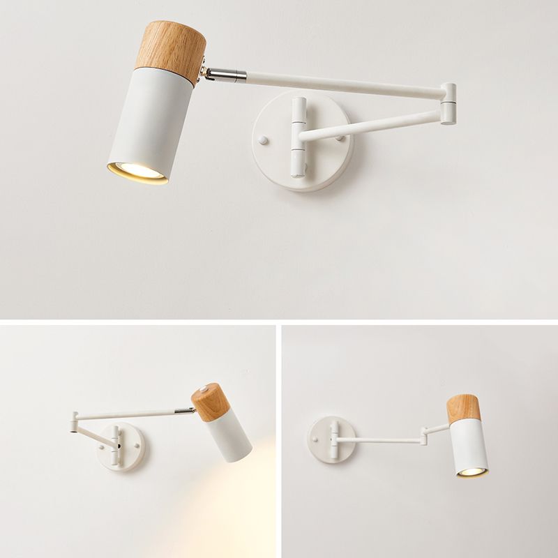 Ozawa Nordic Can Shaped Adjustable Wall Lamp, Metal/Wood, White - Lumpaz