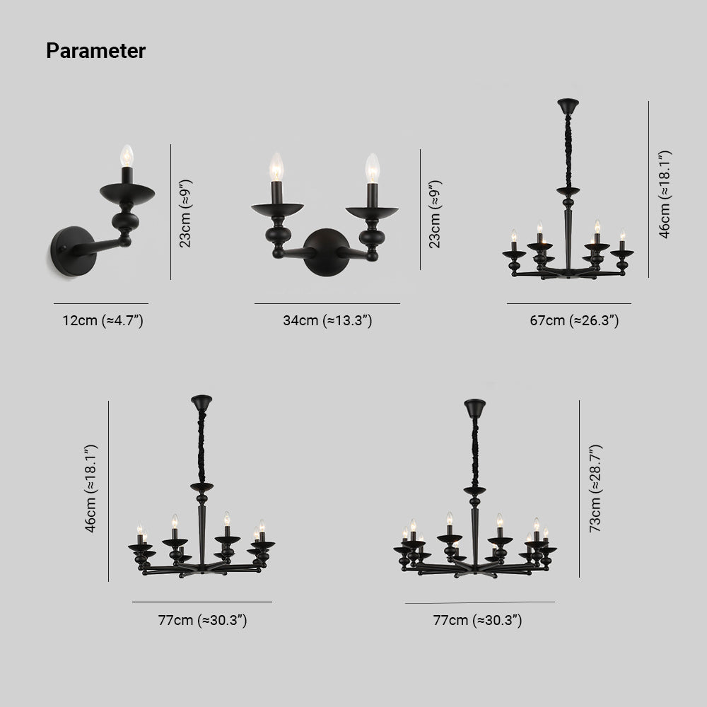 Alessio Retro Candle Wall Lamp/Black Chandelier for Living Room, Dining Room - Lumpaz