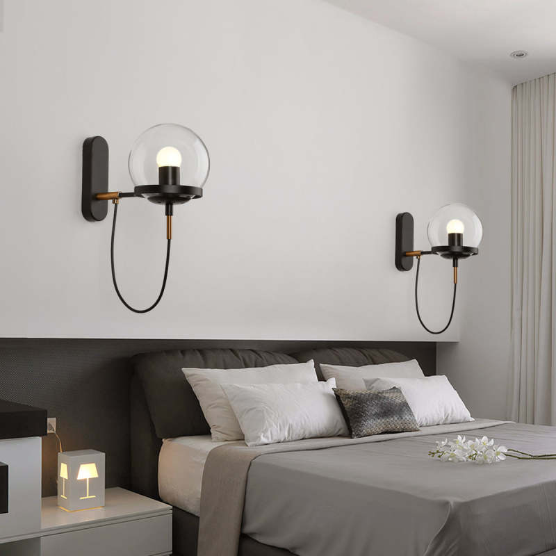 Alessio Rustic Retro Glass Globe Wall Lamp, Black/Bronze - Lumpaz