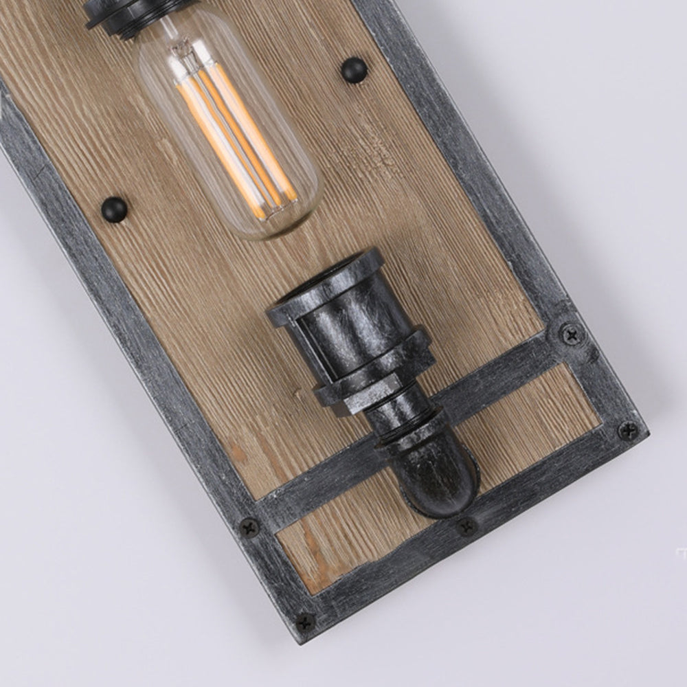 Alessio Wall Lamp Industrial Vintage Square Wooden Black Metal - Lumpaz