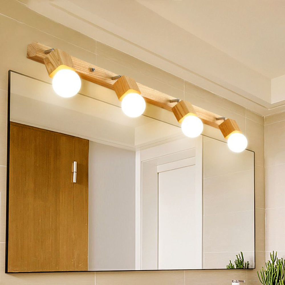 Ozawa Modern Square Globe Metal/Wood Wall Lamp, Vanity Light - Lumpaz