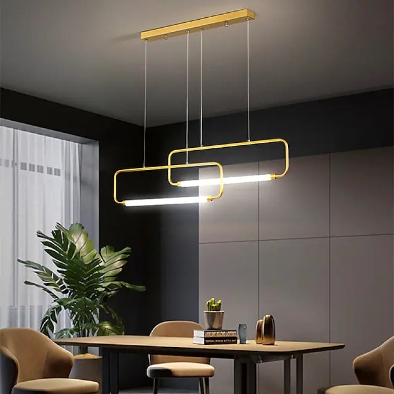 Bouvet Modern Minimalist Double-Rectangular Metal/Acrylic Pendant Light, Black/Gold - Lumpaz