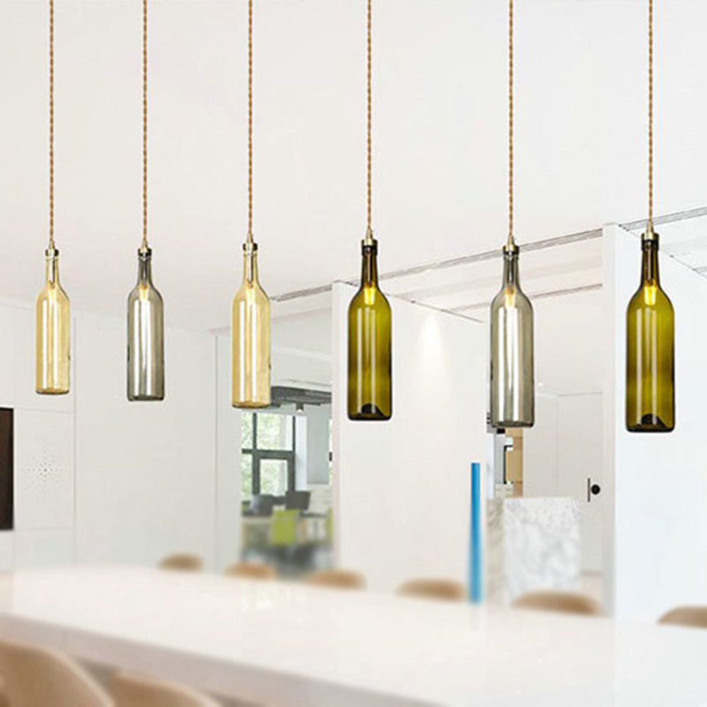 Hailie Industrial Wine Bottle Glass Pendant Light, Colorful - Lumpaz