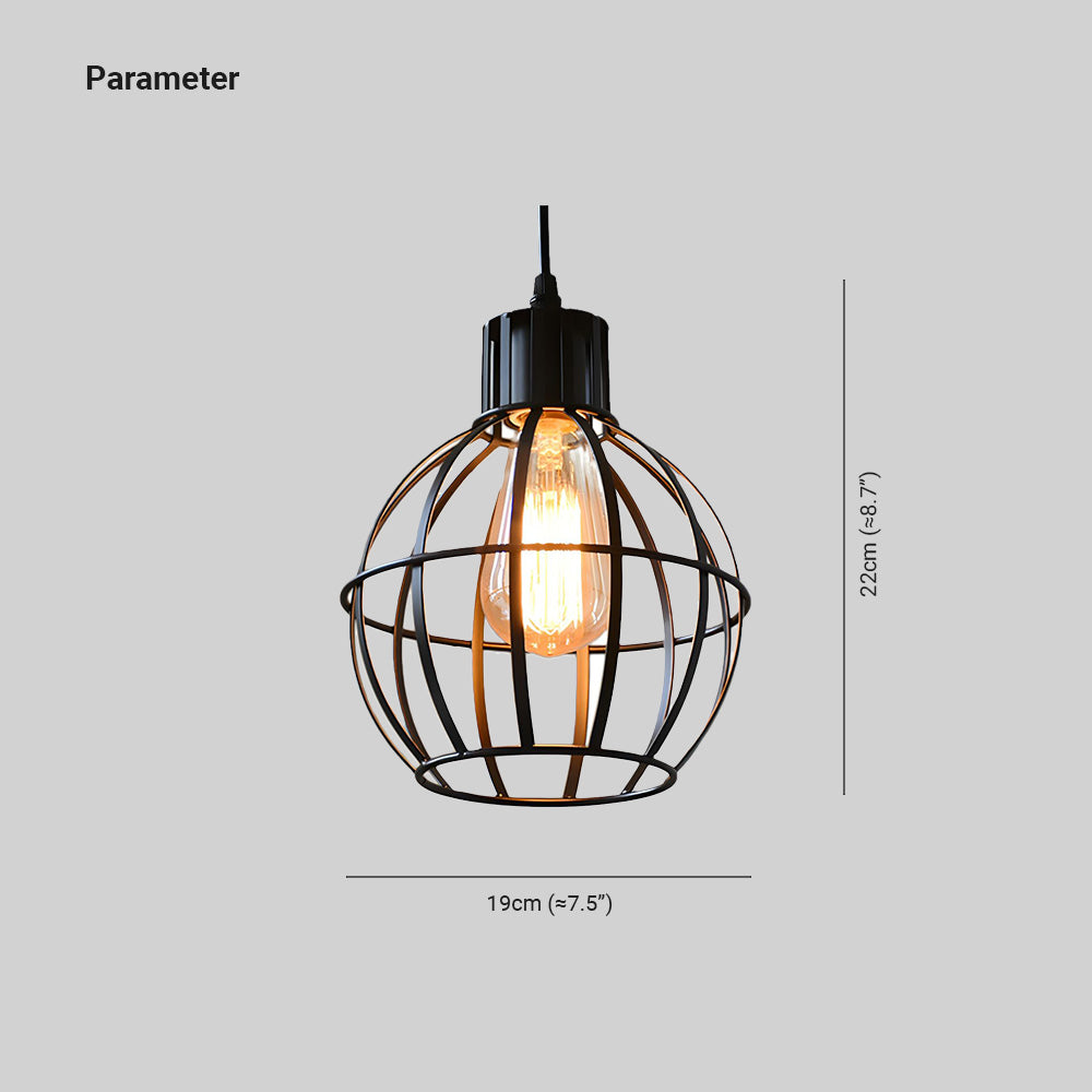 Alessio Industrial Metal Cage Pendant Light, Black - Lumpaz