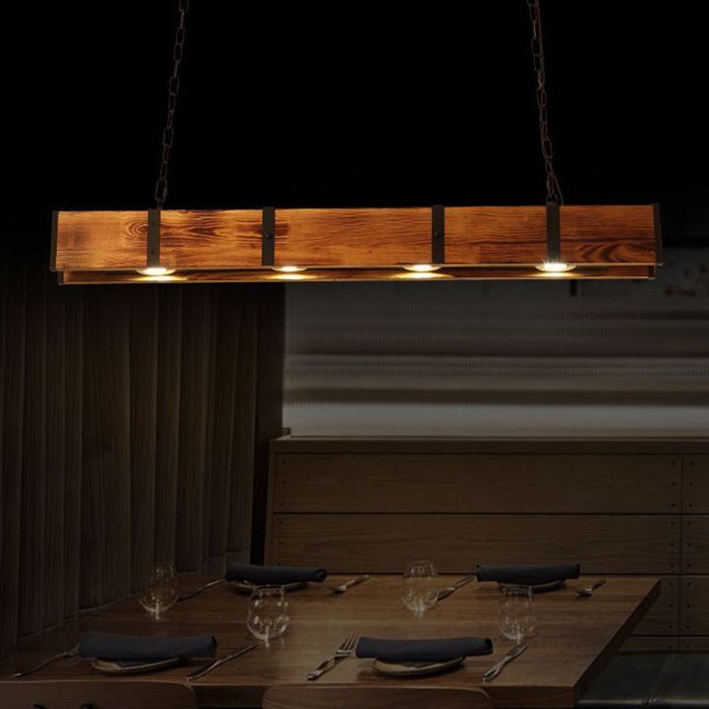 Alessio Vintage Linear Wood Pendant Light, Living Room/Restaurant - Lumpaz