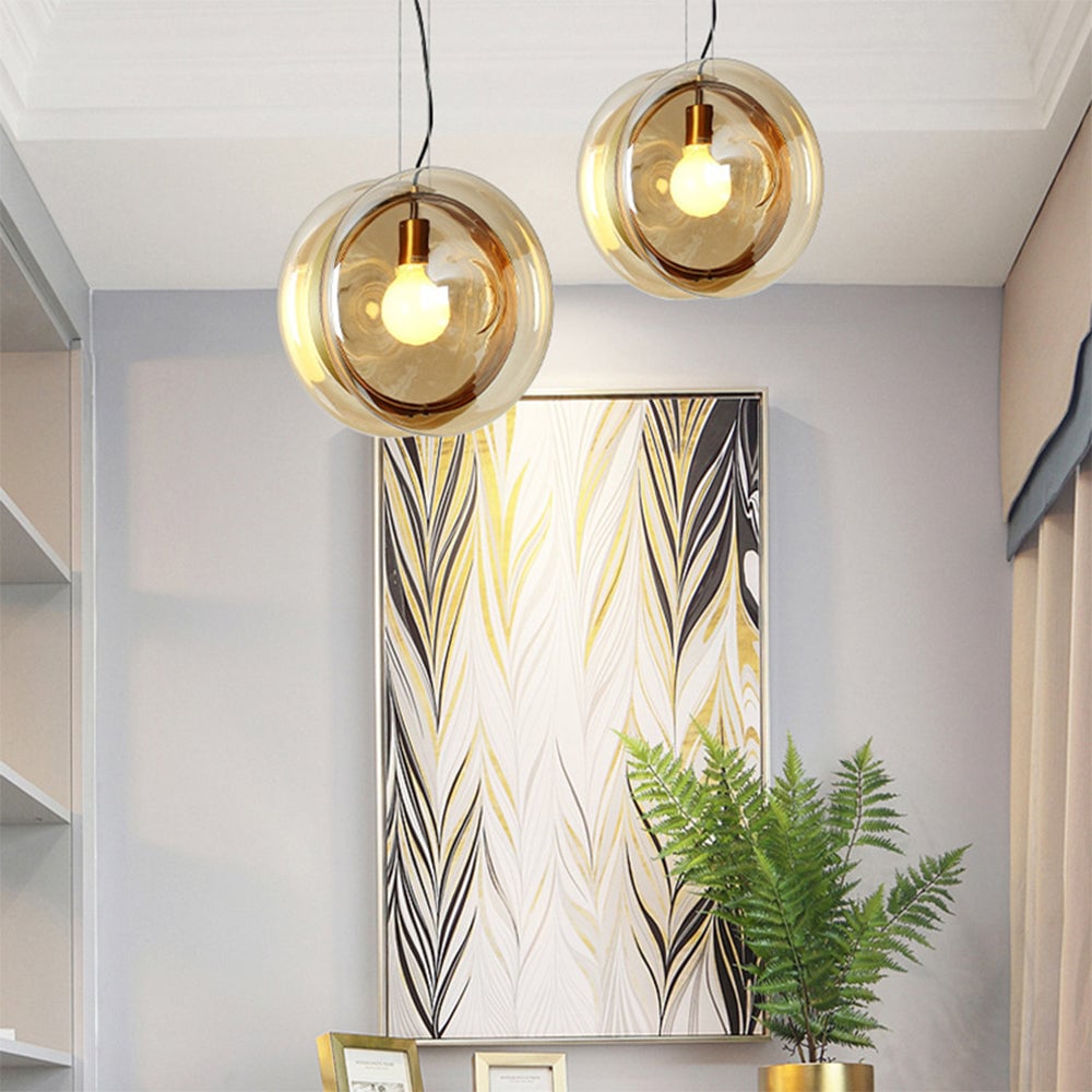 Hailie Art Round Glass Pendant Light, Metal&Glass, 6 Color - Lumpaz