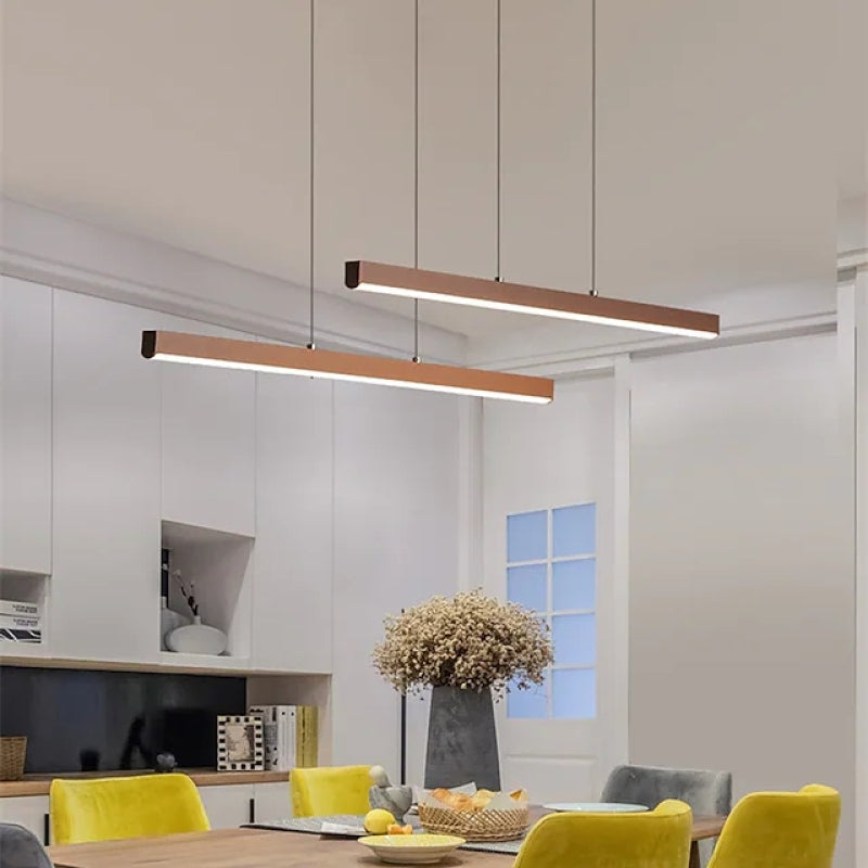 Edge Modern Minimalist Double-Linear Metal Pendant Light, Brown - Lumpaz