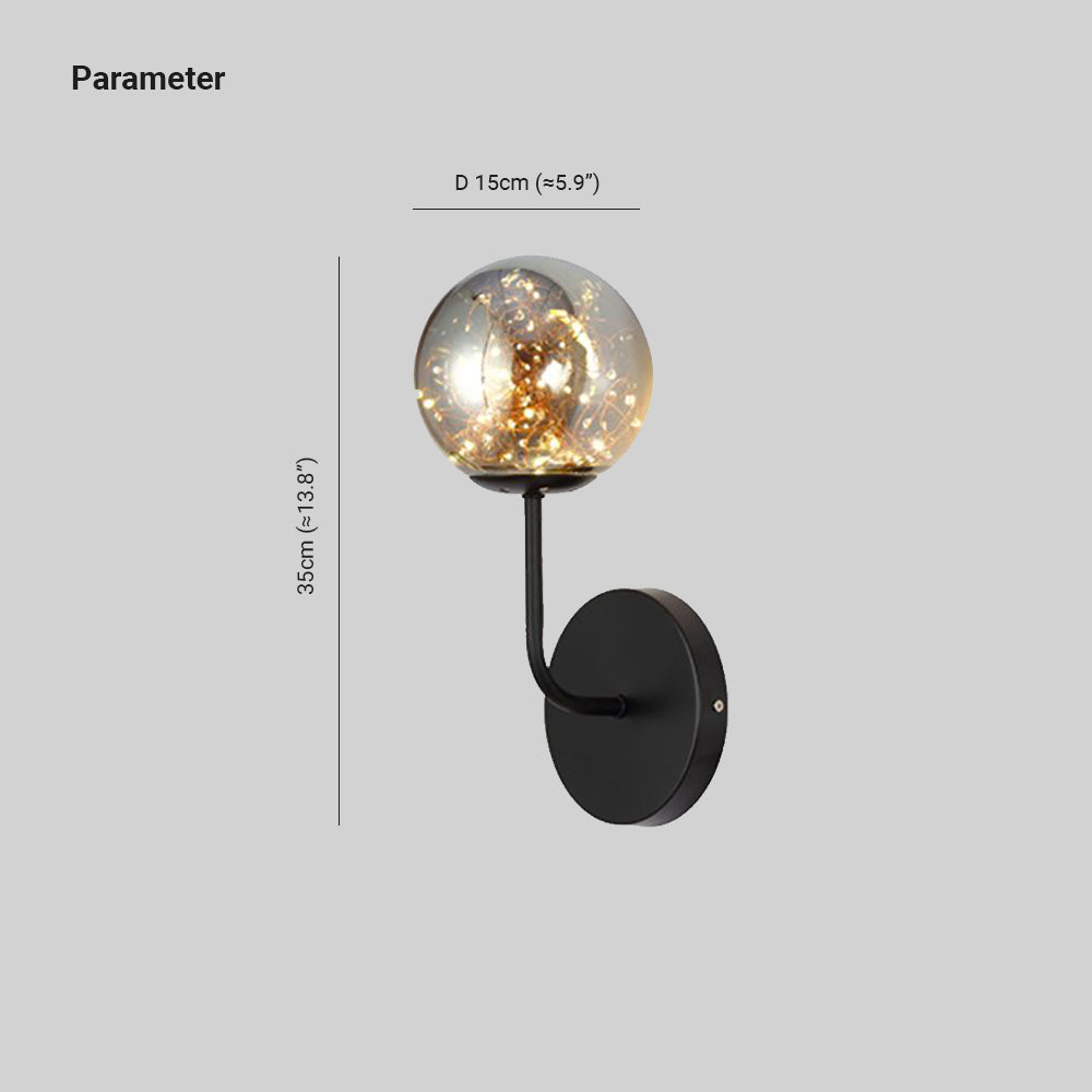 Valentina Wall Lamp Starry Globe Art Deco, Black/Gold, Bedroom - Lumpaz
