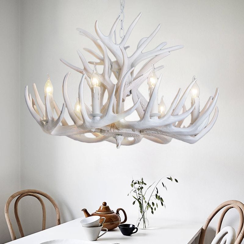 Silva Rustic Antler Metal/Resin Chandelier White Dining Room - Lumpaz