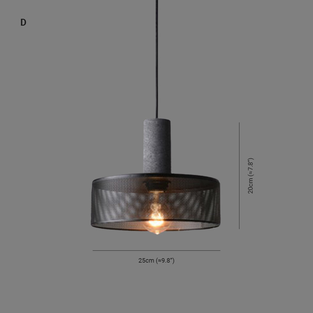 Zaid Industrial Cylindrical Pendant Light, Cement/Metal, Wabi-Sabi - Lumpaz