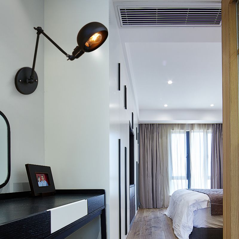 Brady Wall Lamp Dome Metal, Adjustable Black, 2 Size, Bedroom - Lumpaz