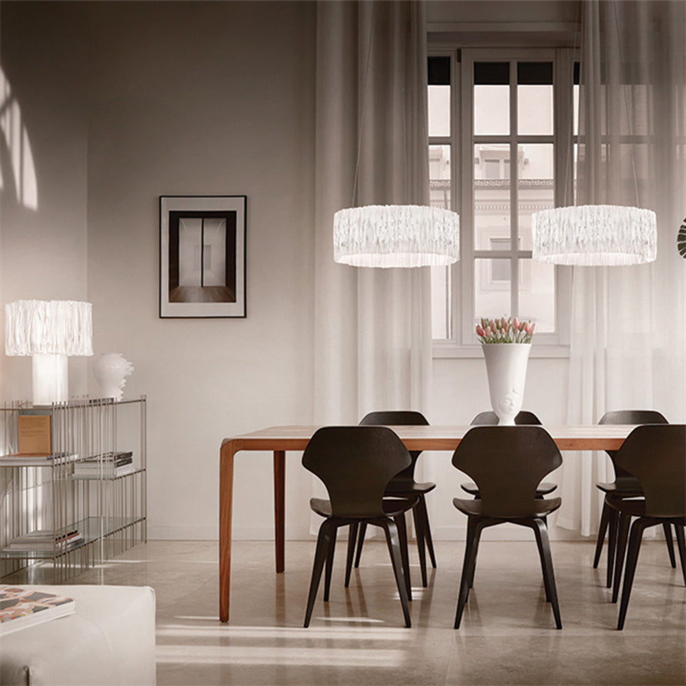 Kristy Modern Luxury Pleated Pendant Light, Circle, Acrylic/Stainless Steel - Lumpaz