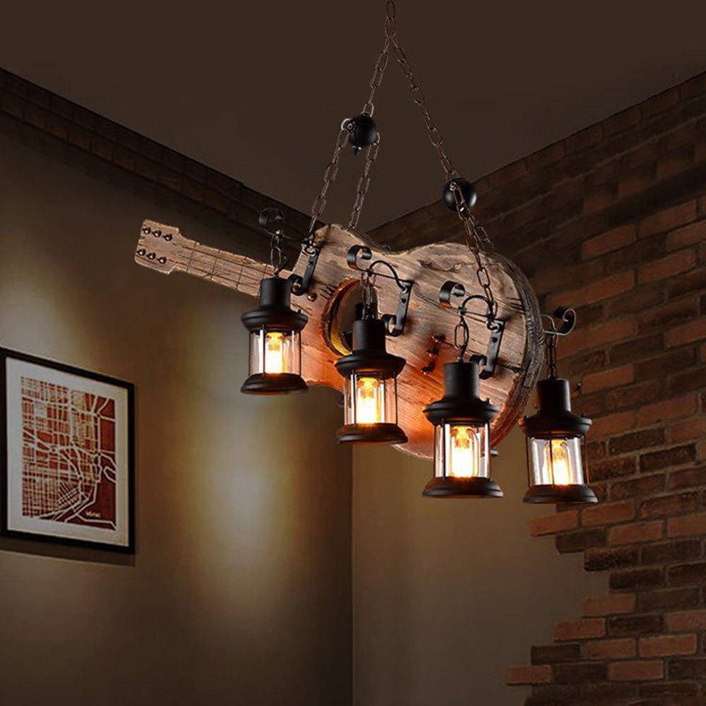 Austin Retro Guitar Metal & Wood Pendant Light, 4 Heads - Lumpaz
