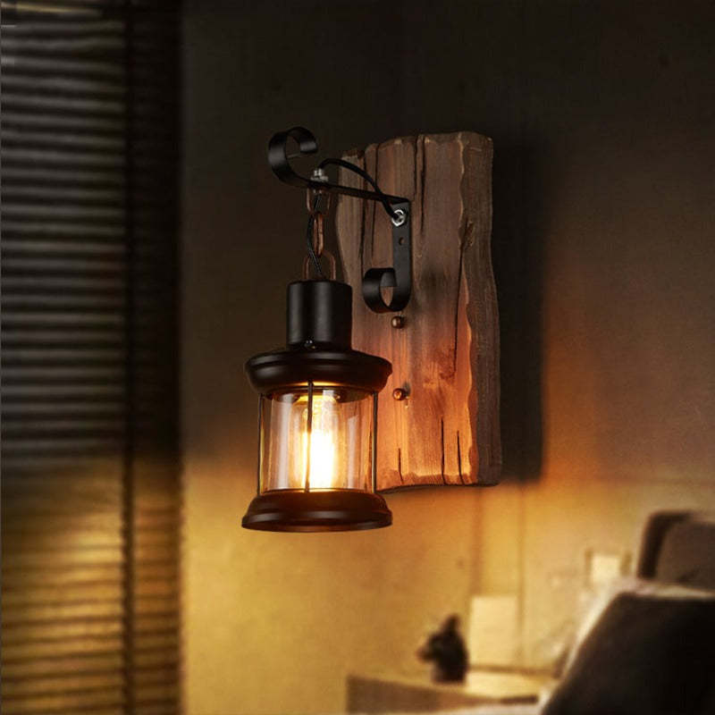 Alessio Vintage Lantern Metal Wall Lamp, Black/Bronze - Lumpaz