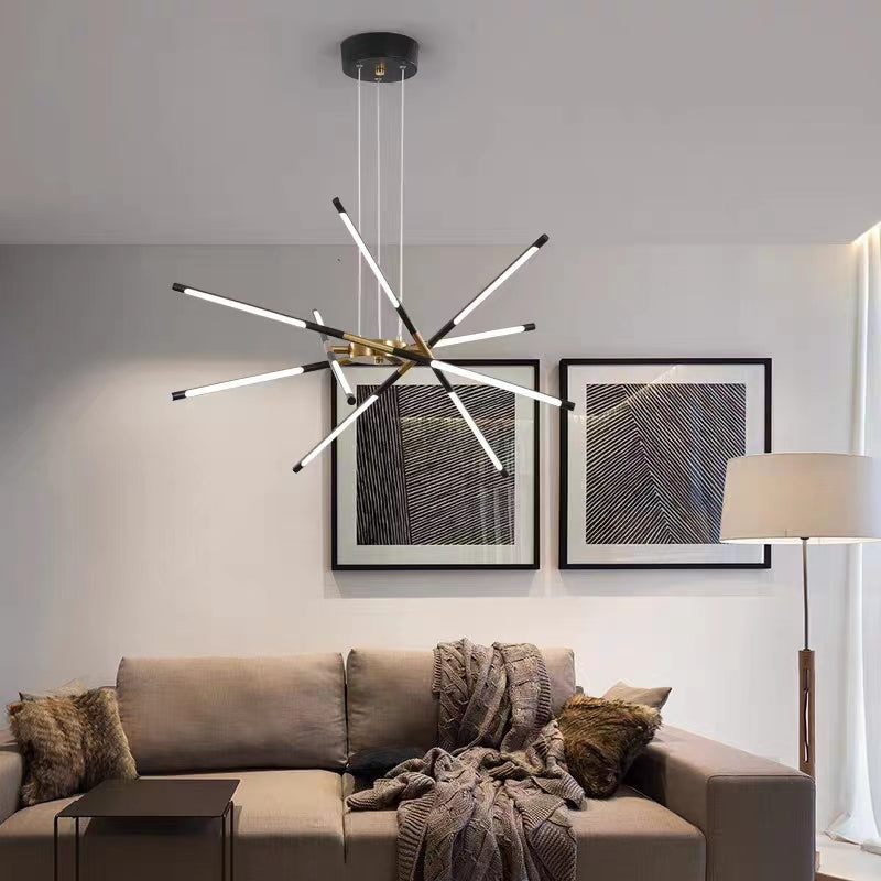 Edge Pendant Light, Black/Gold, 6/8/10/12 Heads - Lumpaz