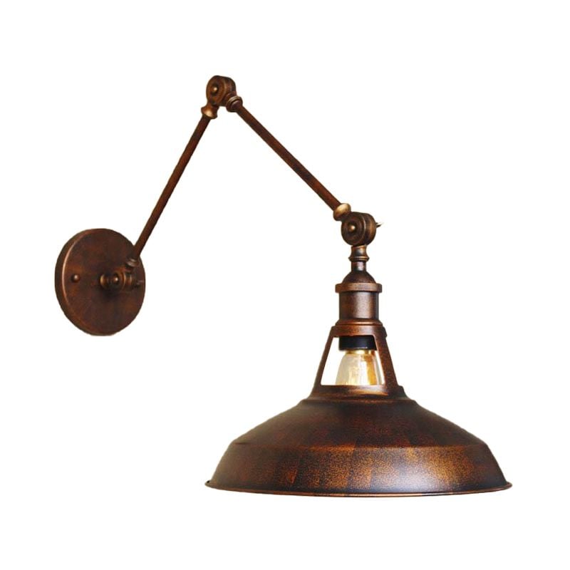 Brady Wall Lamp Dome Modern, Metal Adjustable, Black/Rust, Bedroom - Lumpaz