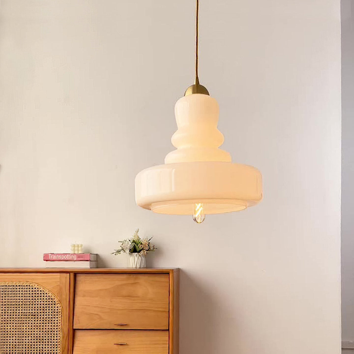 Morandi French Modern Kitchen Pendant Light Beige Glass/Metal Living Room - Lumpaz