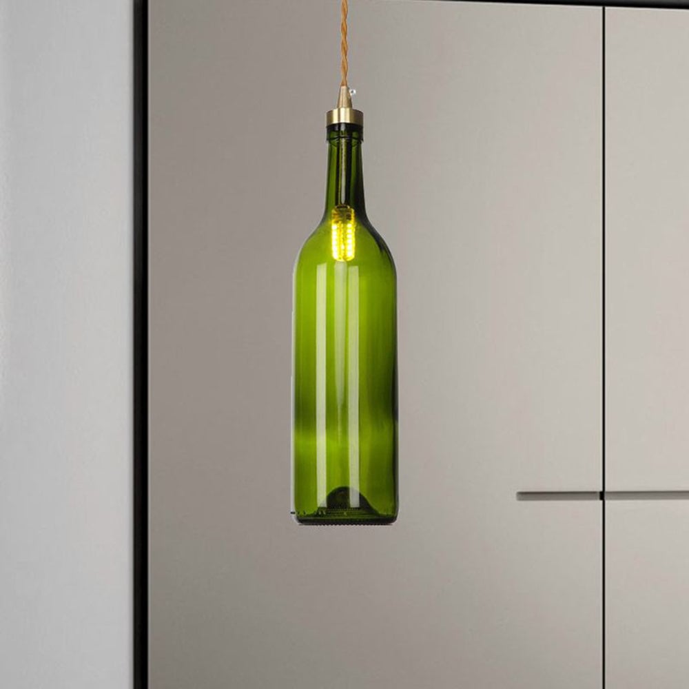 Hailie Industrial Wine Bottle Glass Pendant Light, Colorful - Lumpaz