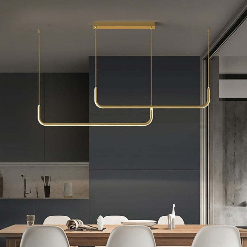 Edge Modern Linear Pendant Light Double Frame, Black/Gold - Lumpaz