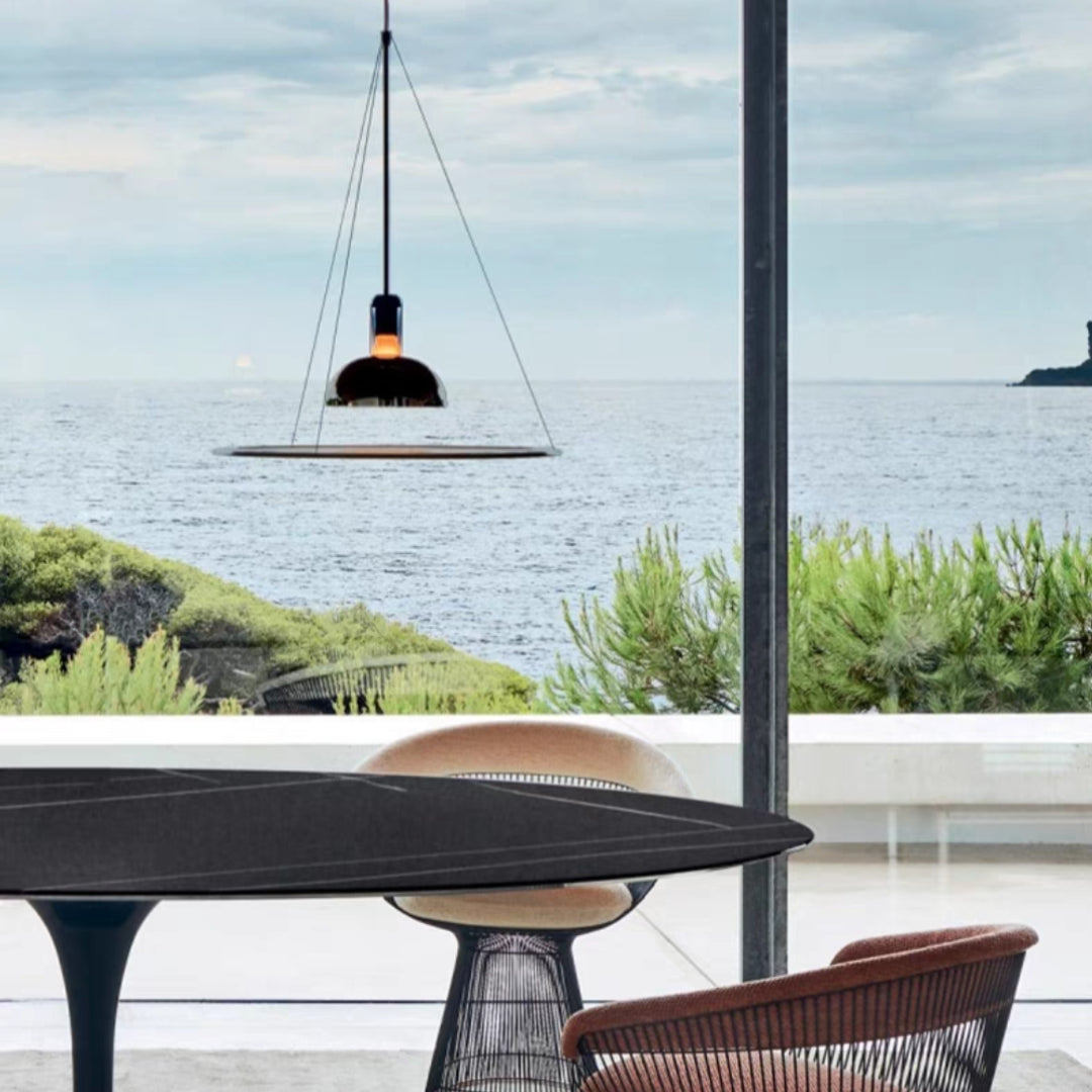 Levi Modern Minimalist Nordic Bell Metal/Acrylic Pendant Light, Chrome/Black - Lumpaz