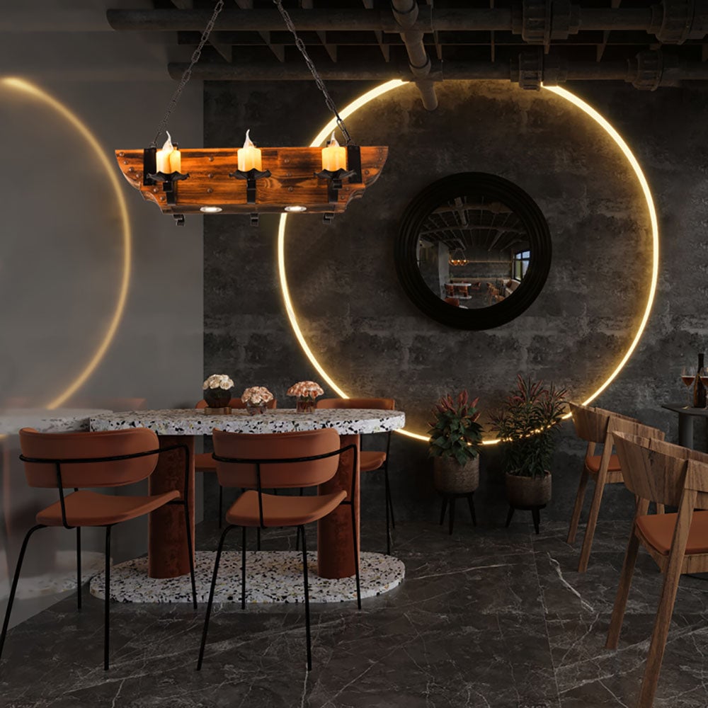 Austin Retro Rectangular Metal/Wood Pendant Light, Walnut - Lumpaz