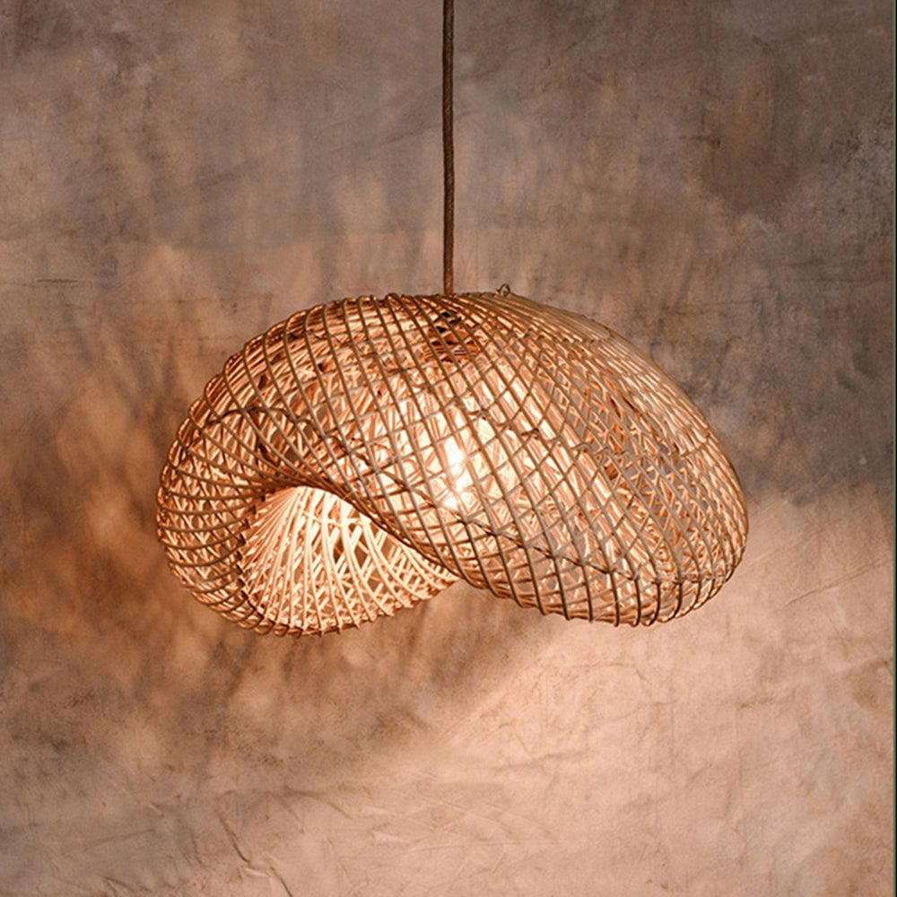 Muto Rustic Boho Rattan Pendant Light, Living Room - Lumpaz