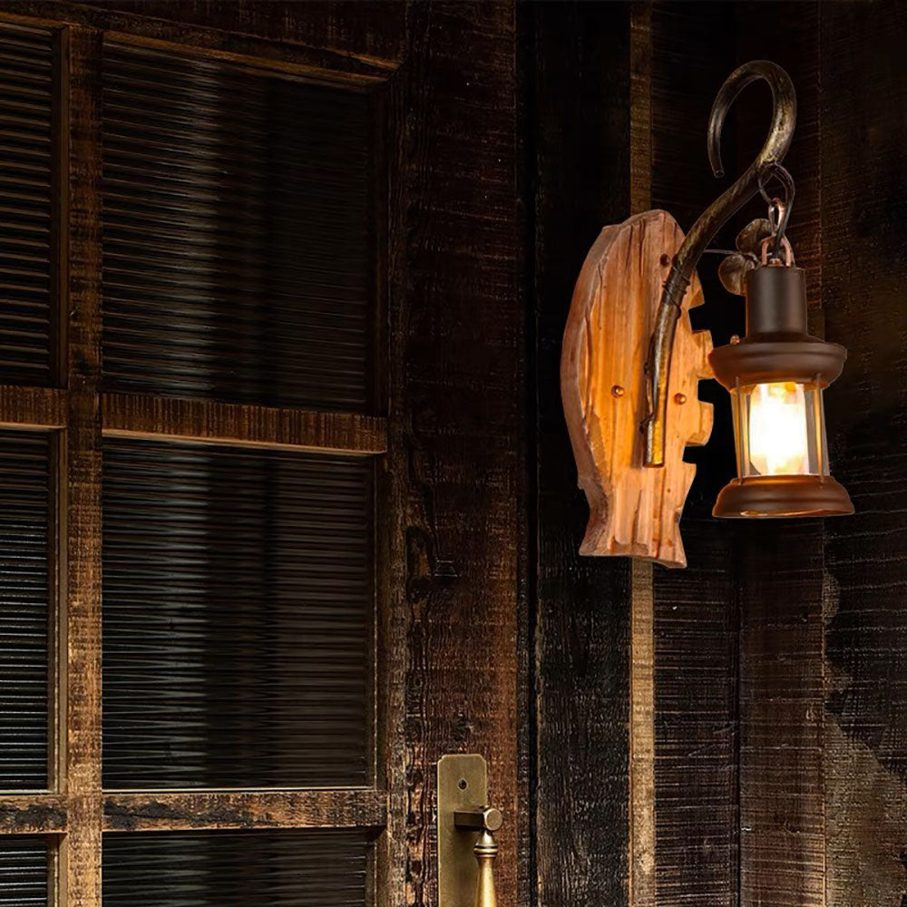 Austin Wall Lamp Fish Shape Vintage, Wood/Metal, Bedroom - Lumpaz