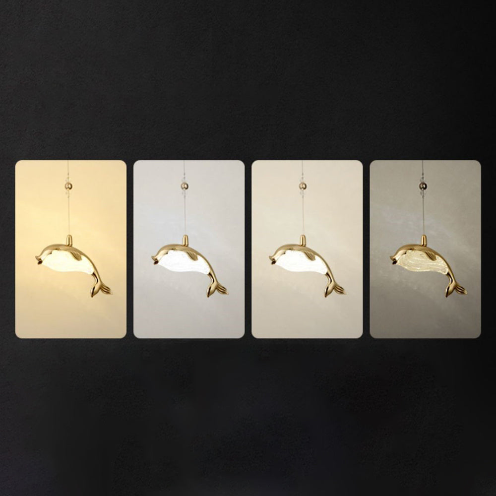 Jibril Modern Dolphin Metal Pendant Light, Gold, Metal/Acrylic - Lumpaz