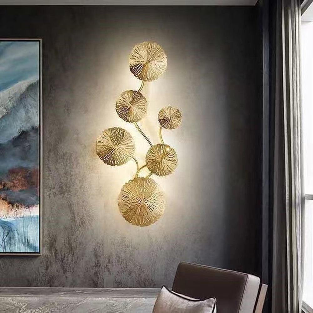 Knox Modern Metal Round Lotus Leaf Wall Lamp, Gold - Lumpaz