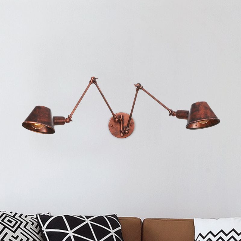 Brady Vintage Adjustable Metal Wall Lamp, Black/Rust, Bedroom - Lumpaz