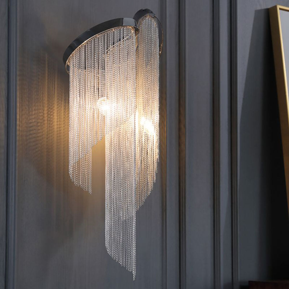 Colon Wall Lamp Modern/Art Deco, Tassel Chain, Silver, Bedroom - Lumpaz