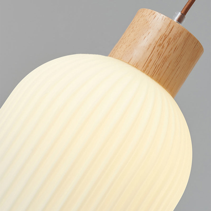 Ozawa Modern Wood/Glass Pendant Light, White - Lumpaz