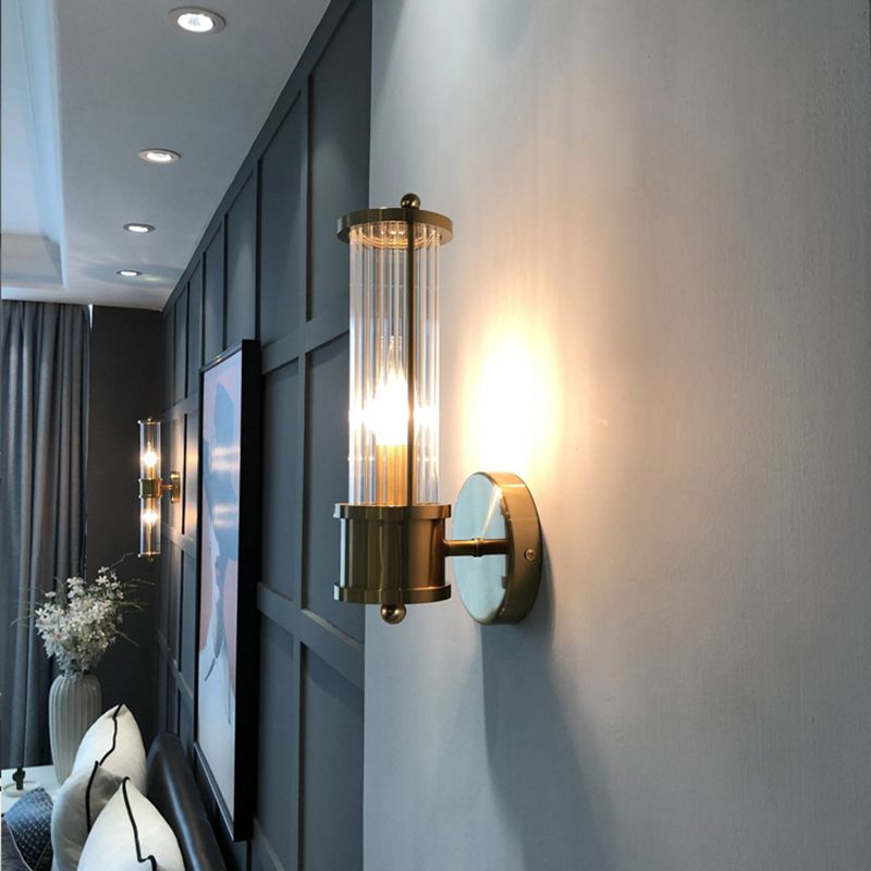 Leigh American Cylindrical Elegant Gold Glass/Metal Vanity Wall Lamp - Lumpaz