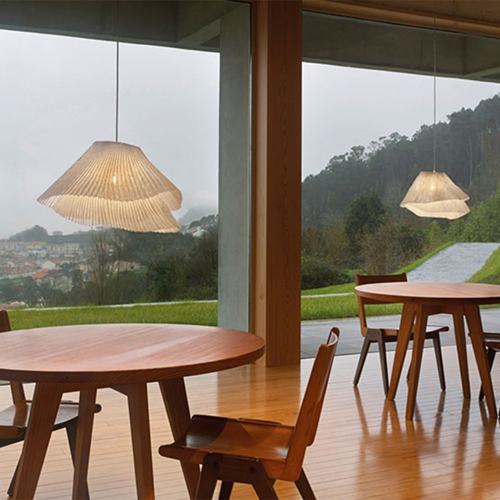 Renée Pendant Light Pleated Artificial Art Deco, Fabric, White, Bedroom - Lumpaz