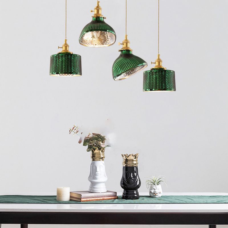 Hailie Retro LED Pendant Light Green Metal/Glass Dining Room - Lumpaz