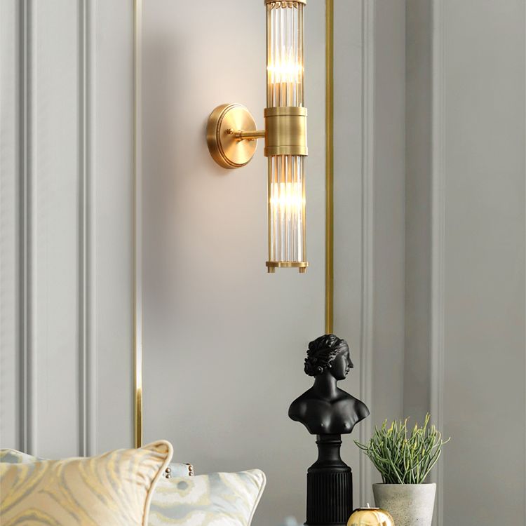 Leigh American Cylindrical Elegant Gold Glass/Metal Vanity Wall Lamp - Lumpaz