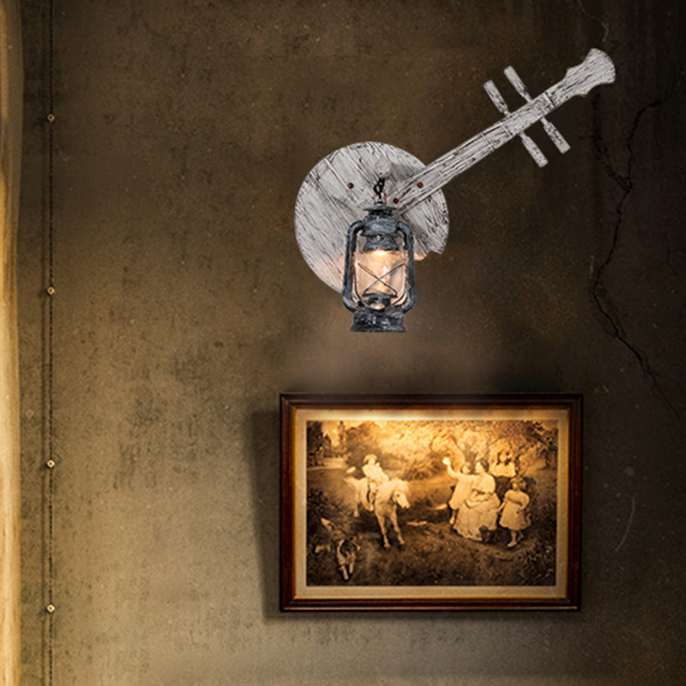 Austin Wall Lamp Lute Vintage Lantern Wooden Gray, Dining Room - Lumpaz
