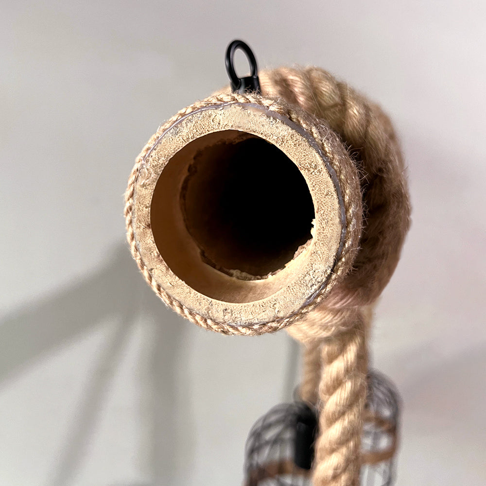 Alessio Vintage Wood Pendant Light, 3 Heads, Hemp rope&Metal - Lumpaz