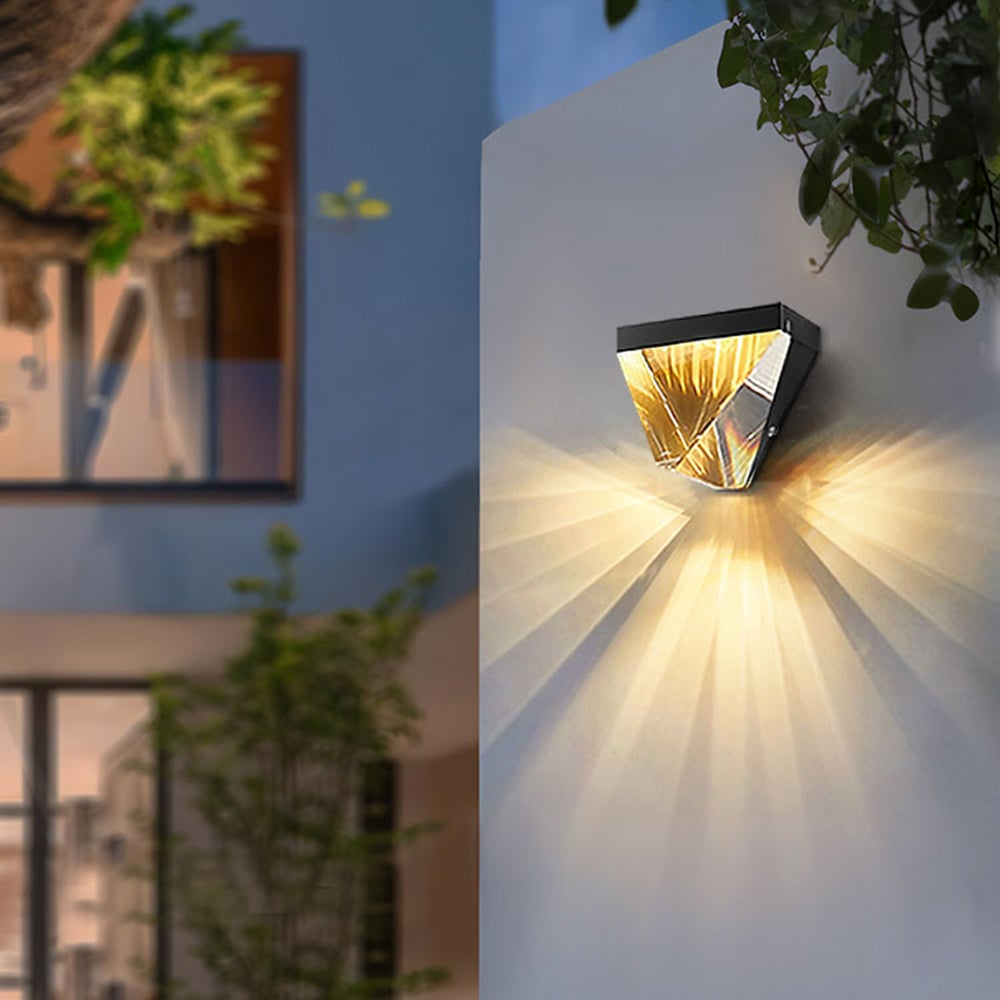 Orr Waterproof Diamond Shape Metal/Crystal Outdoor Wall Lamp, Gold/Black - Lumpaz