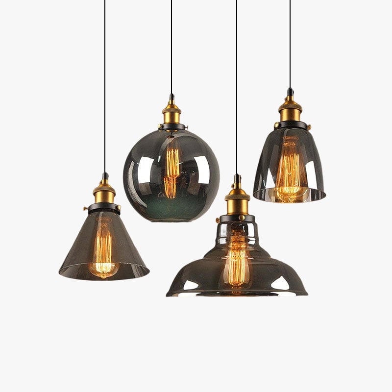 Levy Industrial Metal/Glass Pendant Light Clear/Amber/Smoke Gray Dining Room - Lumpaz
