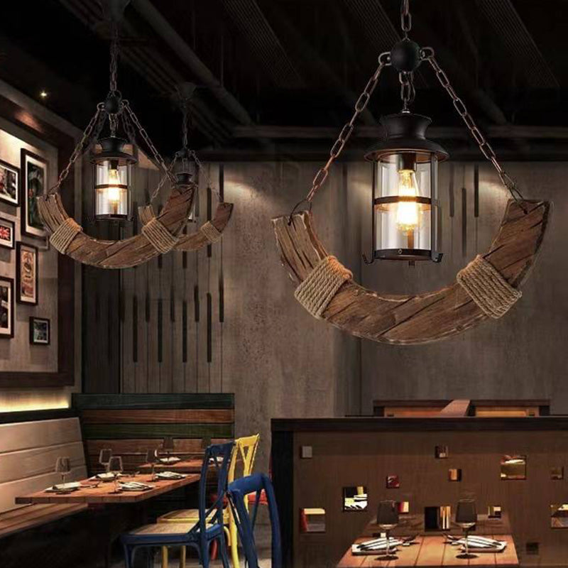 Austin Vintage Industrial Rectangular Wood Pendant Light Wood/Black - Lumpaz
