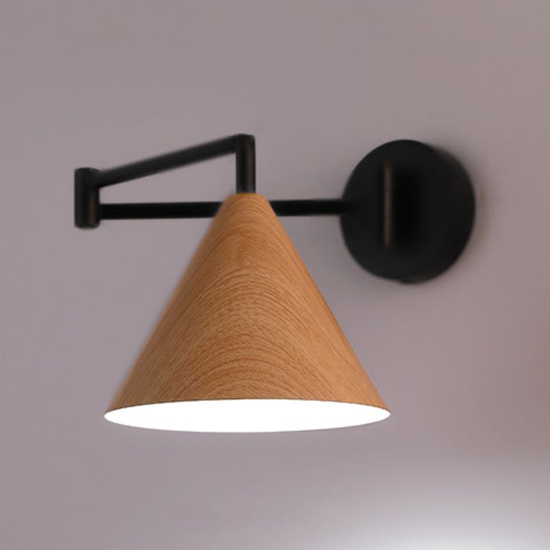 Ozawa Cone Shaped Adjustable Wall Lamp, Metal/Wood, Bedroom - Lumpaz