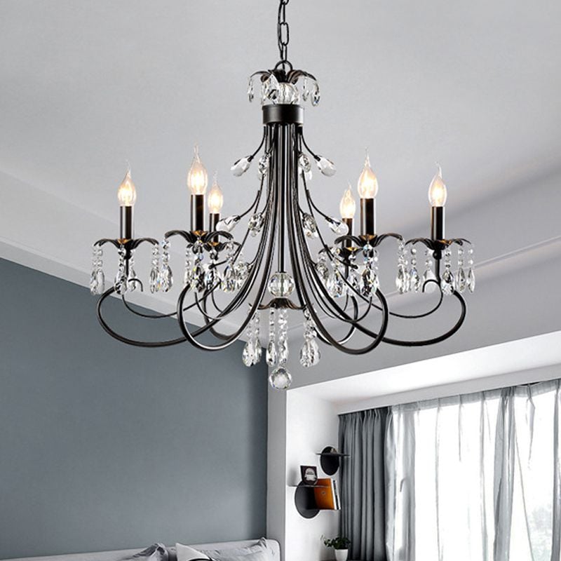 Silva Luxury Tiered Candle Metal/Crystal Chandelier, Black - Lumpaz