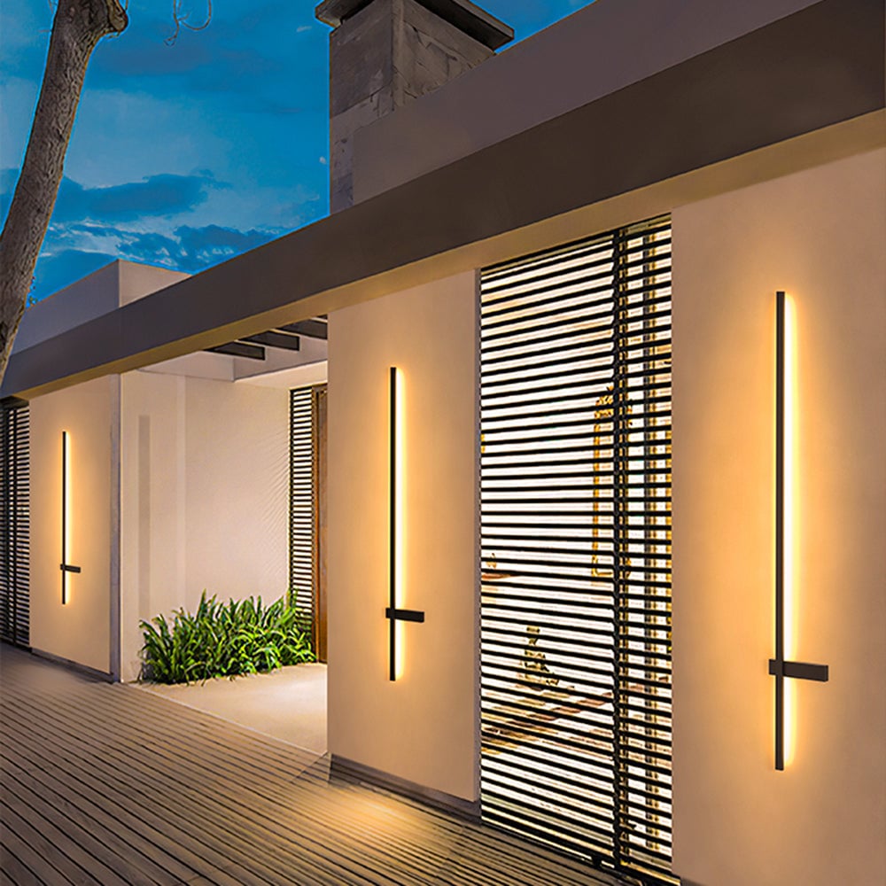 Edge Minimalist Duo-Linear Metal Outdoor Wall Lamp, Black - Lumpaz