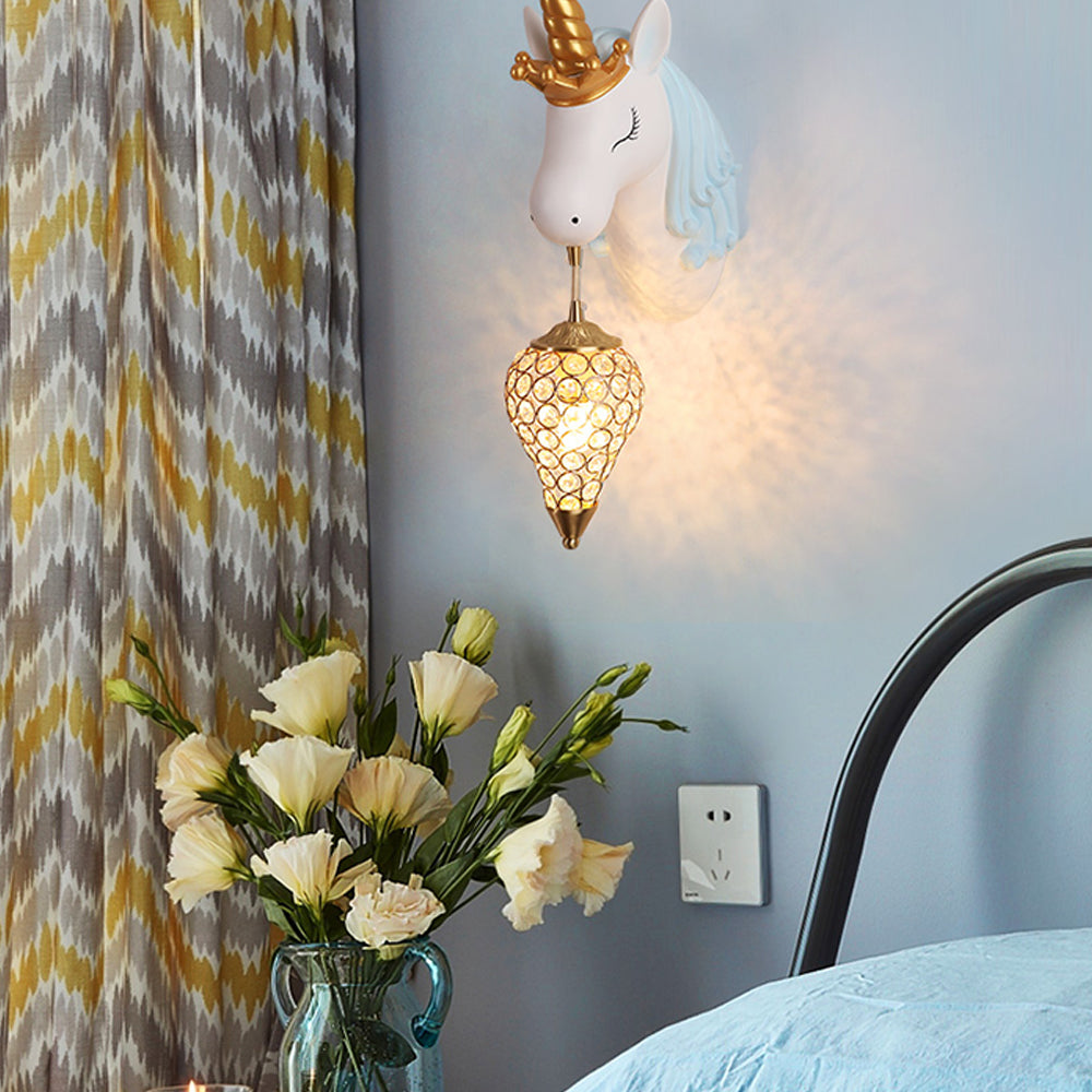 Minori Modern Unicorn/Strawberry Art Wall Lamp, Pink/Blue - Lumpaz