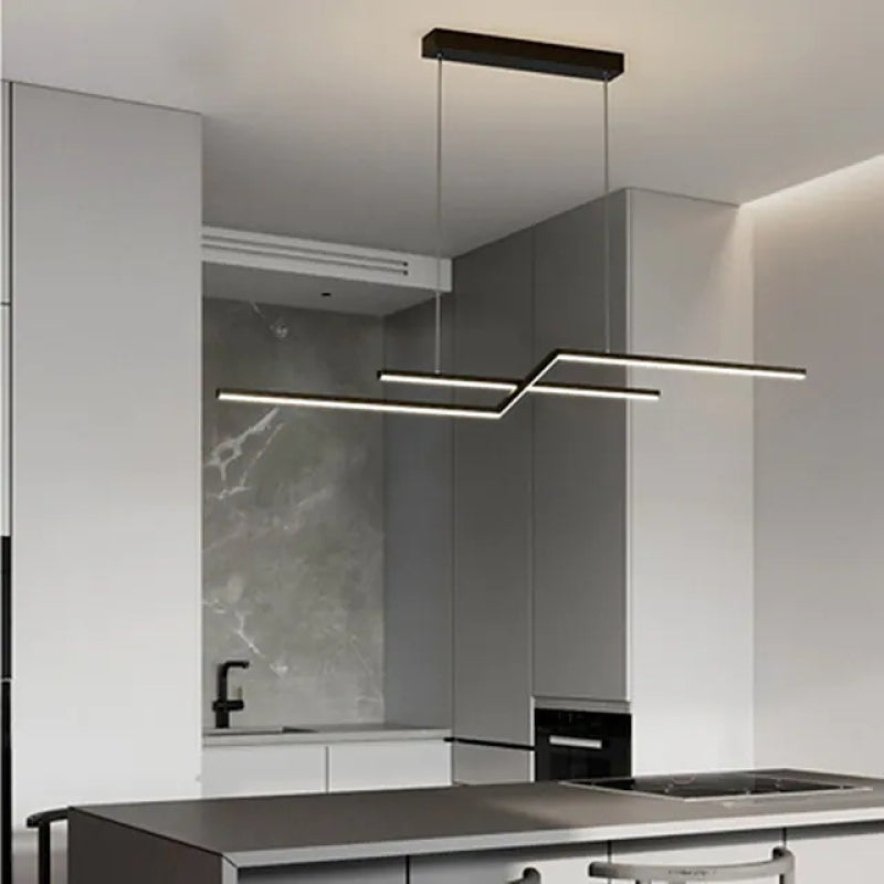 Parallel Fold Linear Pendant Light, Black/Gold, Living Room - Lumpaz